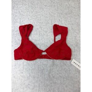 PacSun Red Eyelet Underwire Bikini Top Floral Embroidered Ruffle XS NEW
